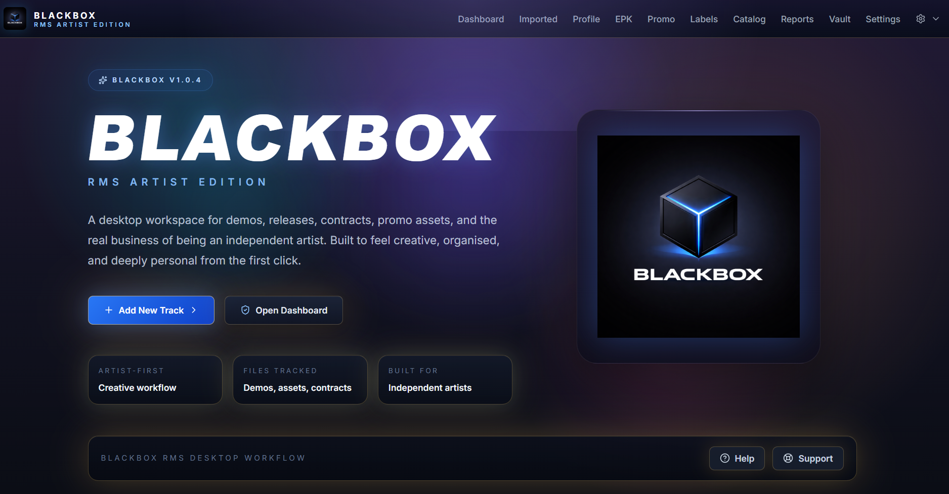 Blackbox RMS Artist Edition home screen