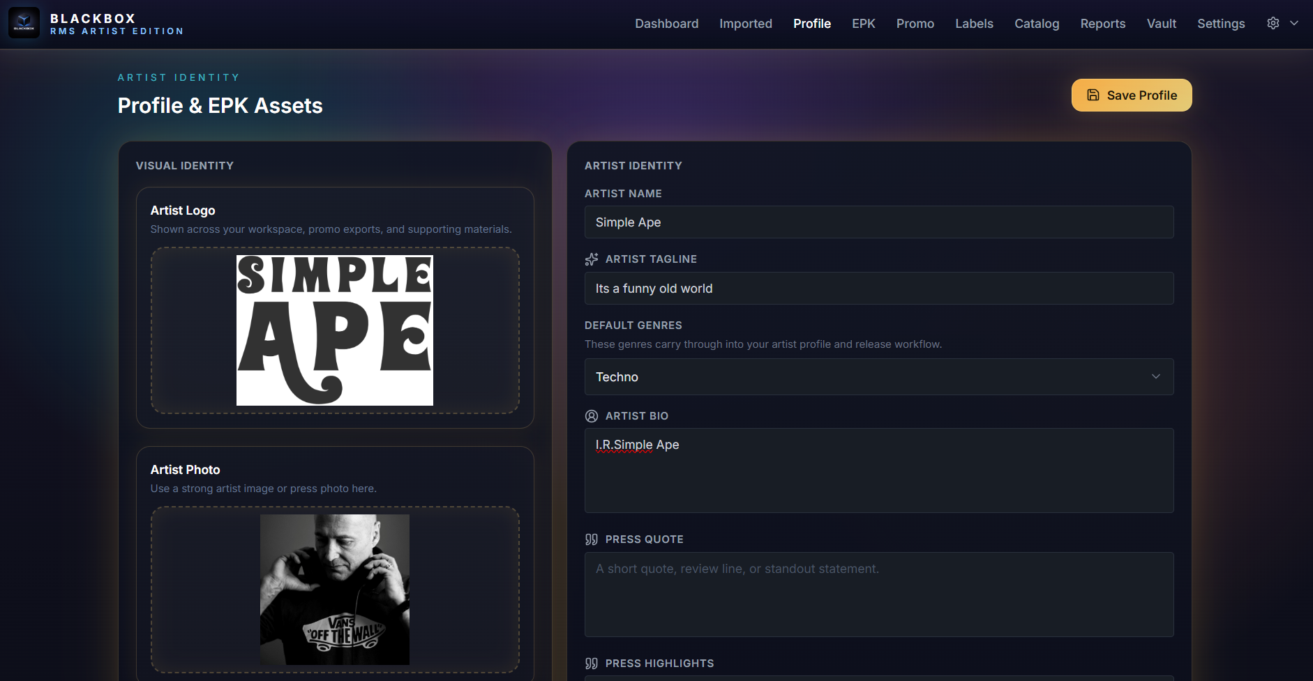Blackbox RMS Artist Edition profile detail