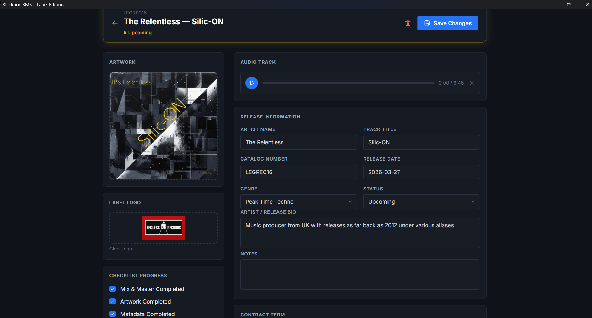 Blackbox RMS Label Edition release detail view